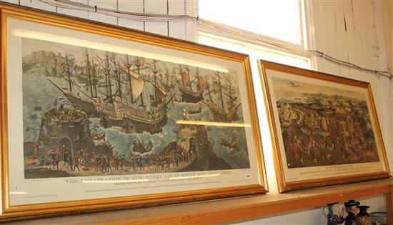 Pair engravings, The Embarkation of Henry VIII at Dover 1520 & The Field of the Cloth of Gold (43/100), with book etc